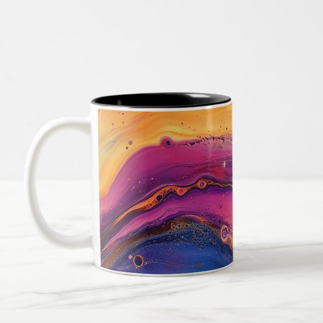 Rainbow Fluid Pour Purple & Orange Colourful Two-Tone Coffee Mug (Left)