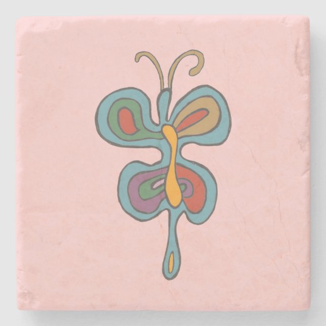 Rainbow Flutterfly  Stone Coaster (Front)