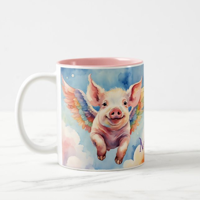 Rainbow Flying Pig Two-Tone Coffee Mug (Left)