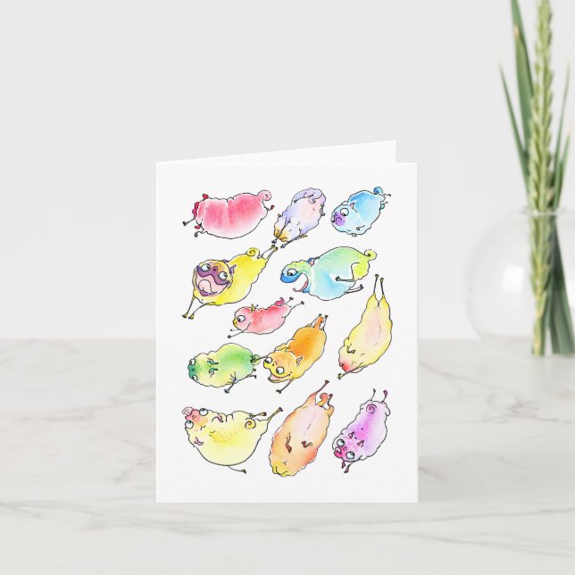 Rainbow Flying Pugs card (Front)