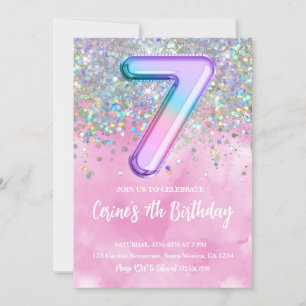 Rainbow Foil Girl 7e anniversaire Invitation