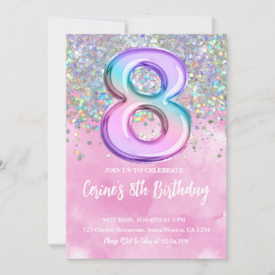 Rainbow Foil Girl 8e anniversaire Invitation
