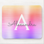 Rainbow Foil Monogram Name Mousepad<br><div class="desc">Gold, Pink and Purple Rainbow Ombre Pastel Faux Brushed Metal Monogram Name Monogram Mousepad. This Mousepad can be customized to include your first name.</div>
