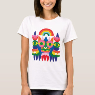 Rainbow Folk Mask Face Art T-Shirt