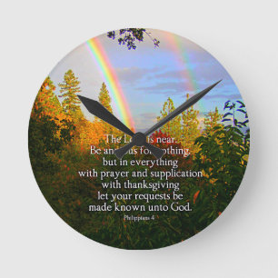 Rainbow Forest Christian Scripture Bible Verse Round Clock