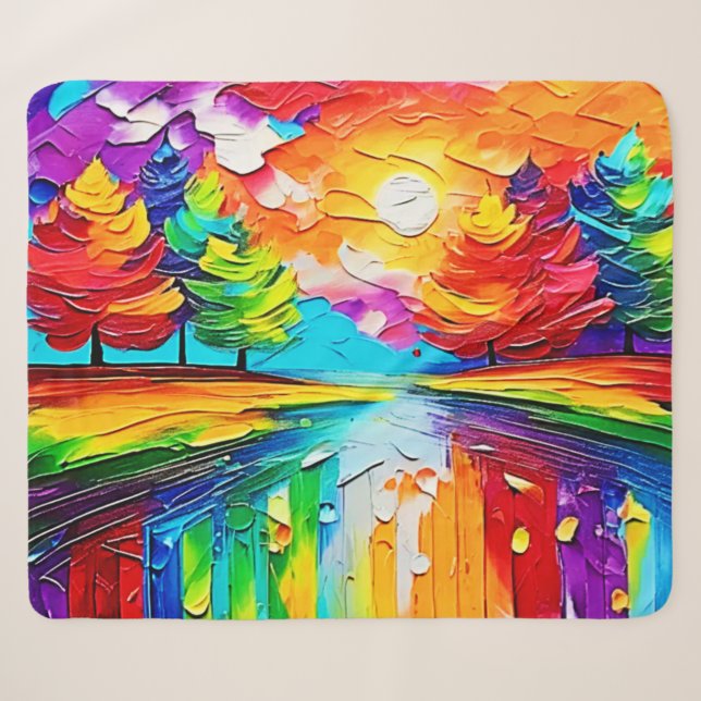 Rainbow Forest Sunset Dreams Sherpa Blanket (Front (Horizontal))