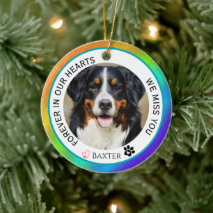 Rainbow Forever in Our Hearts Pet Memorial Ceramic Ornament