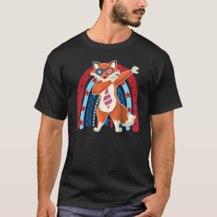 Rainbow Fox Dabbing Dance Fourth Of July American T-Shirt