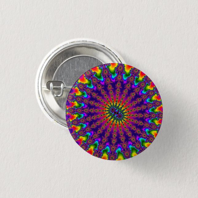 Rainbow Fractal Burst 1 Inch Round Button (Front & Back)