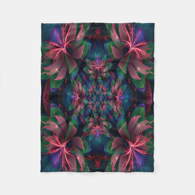 Rainbow Fractal Water Lily in a House of Mirrors Fleece Blanket (Front)