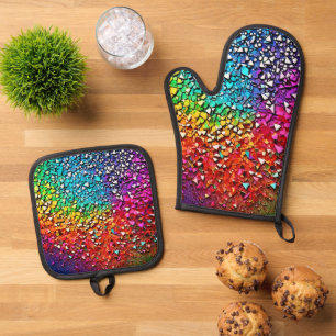 Rainbow Fragment Mosaic Oven Mitt & Pot Holder Set