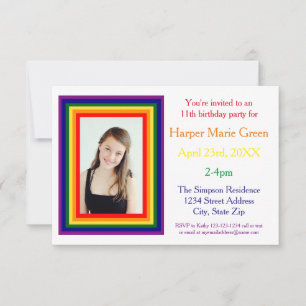Rainbow Framed Photo - 3x5 Birthday Invitation