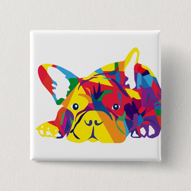 Rainbow French Bulldoge 2 Inch Square Button (Front)