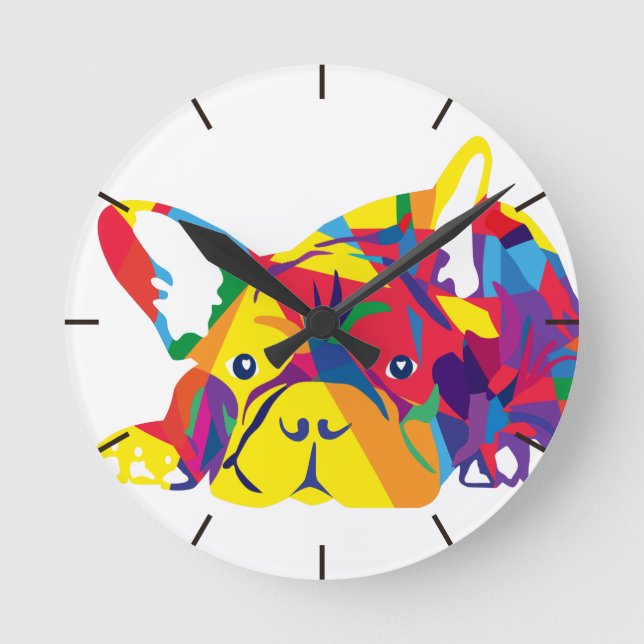 Rainbow French Bulldoge Round Clock (Front)