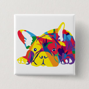 Rainbow French Bulldogge 2 Inch Square Button