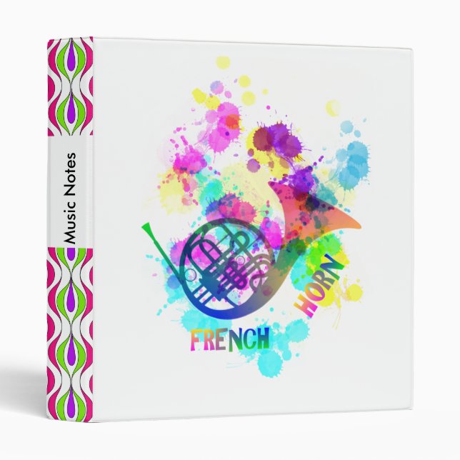 Rainbow French Horn Music Themed Binder (Front/Spine)