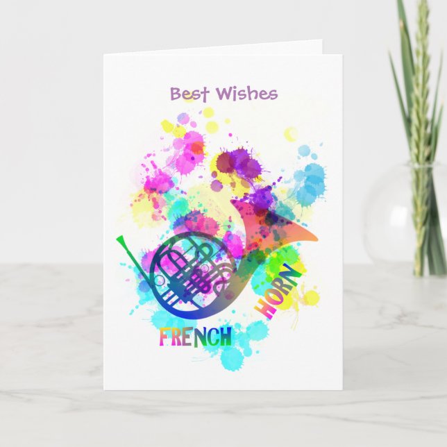 Rainbow French Horn Music Themed Card (Front)