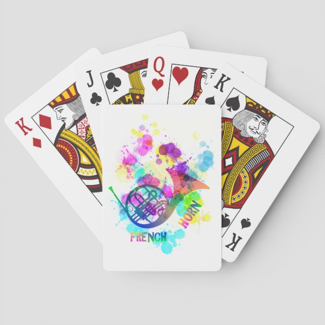 Rainbow French Horn Music Themed Playing Cards (Back)