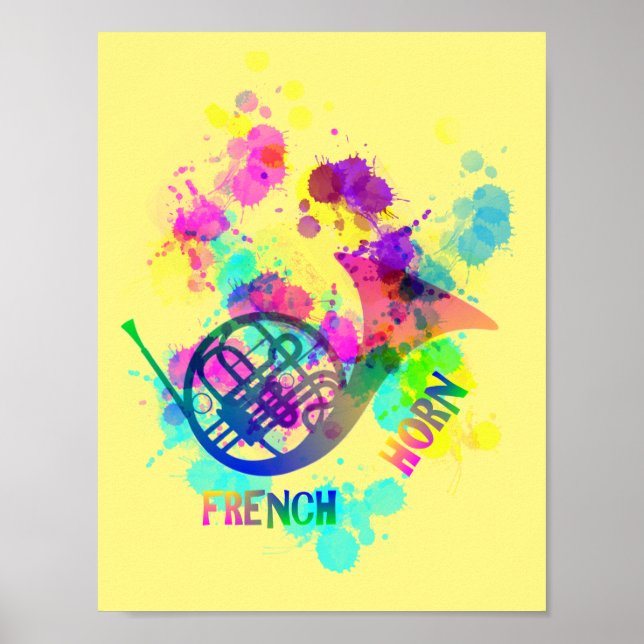 Rainbow French Horn Music Themed Poster (Front)