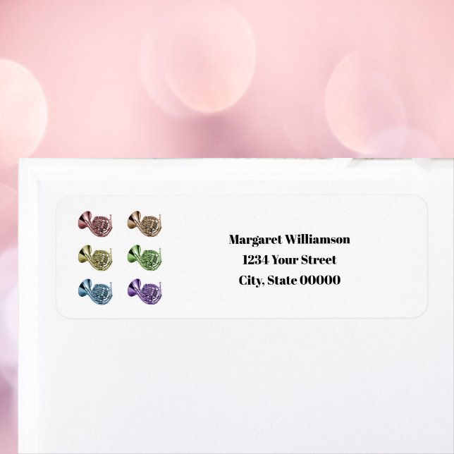 Rainbow French Horn  Personalize Return Address (A return address label with rainbow french horns & text you can personalize!)