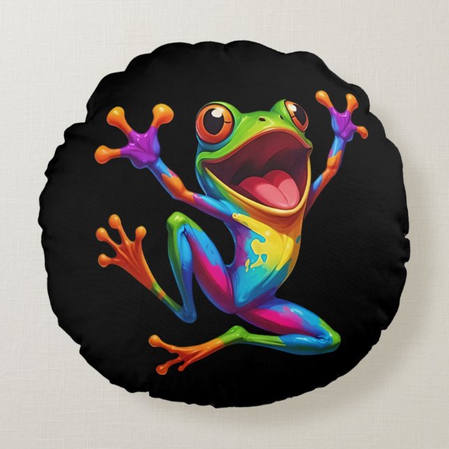 Rainbow Frog  Round Pillow (Front)