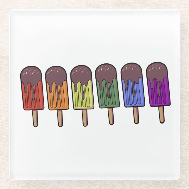 Rainbow Frozen pop Parade Glass Coaster (Front)