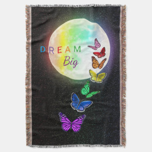 Rainbow Full Moon & Rainbow Butterflies Dream Big Throw Blanket