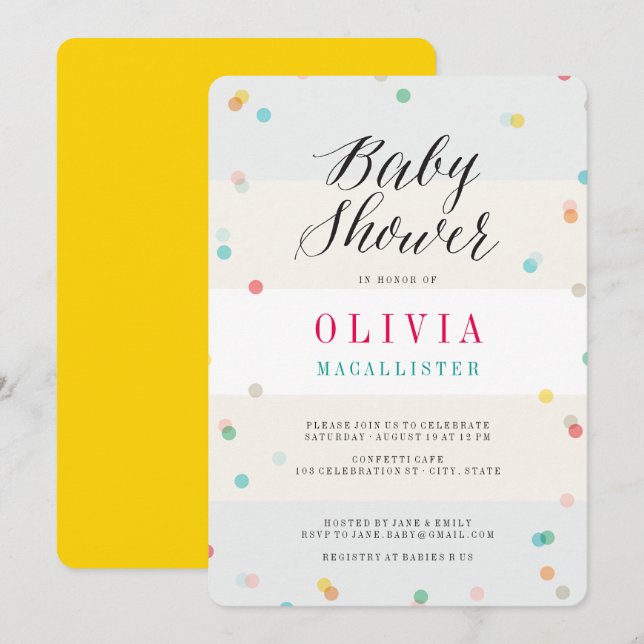 Rainbow Fun Confetti Modern Chic Cute Baby Shower Invitation (Front/Back)