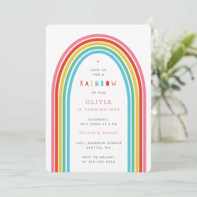 Rainbow Fun Kid's birthday party Bright Invitation (Standing Front)