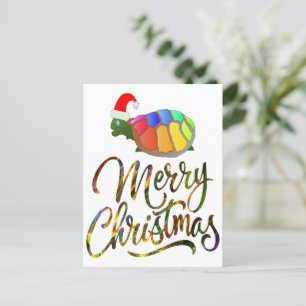 Rainbow Funny Turtle Wearing Santa Hat Xmas Gifts Holiday Postcard