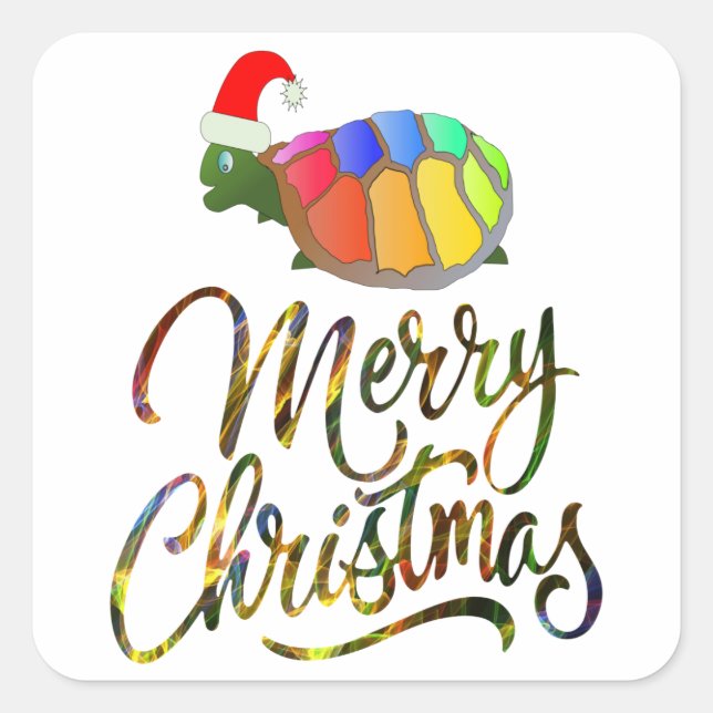 Rainbow Funny Turtle Wearing Santa Hat Xmas Gifts Square Sticker (Front)