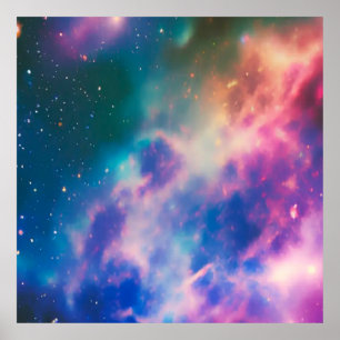 Rainbow Galaxy Blooming Poster