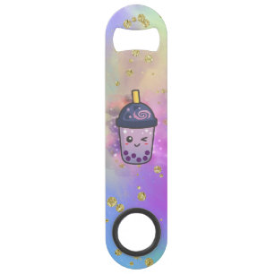 Rainbow Galaxy Boba Tea Glitter Bottle Opener Bar Key