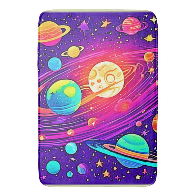 Rainbow Galaxy: Cartoon Fun Bath Mat (Front Vertical)