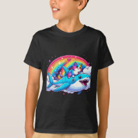 Rainbow Galaxy Cat Riding Shark In Space Funny Cat