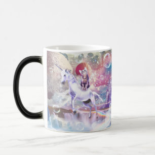 Rainbow galaxy cat riding unicorn in space. magic mug