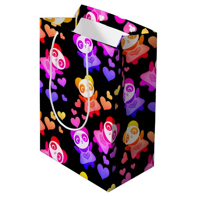 Rainbow Galaxy Cute Panda Love Heart Medium Gift Bag (Back Angled)