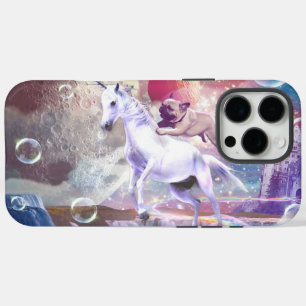 Rainbow galaxy pug riding unicorn in space.        iPhone 16 pro max case