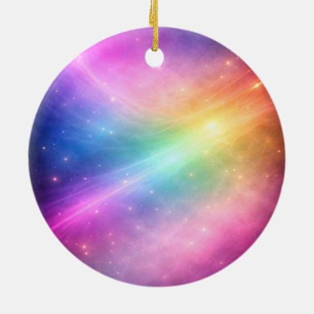 Rainbow Galaxy Round Ceramic Ornament (Back)
