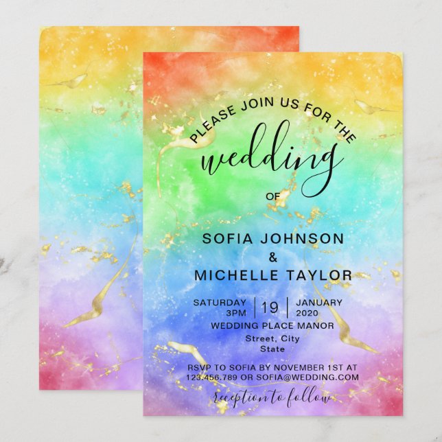 Rainbow Gay and Lesbian Pride Mrs & Mrs Invitation (Front/Back)