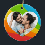Rainbow Gay Couple Photo in Heart Romantic Love Ceramic Ornament<br><div class="desc">Cute custom gay pride couple Christmas ornament gift for happily married men. Add your own romantic photograph inside the pretty LGBT heart for a personalized present of love.</div>