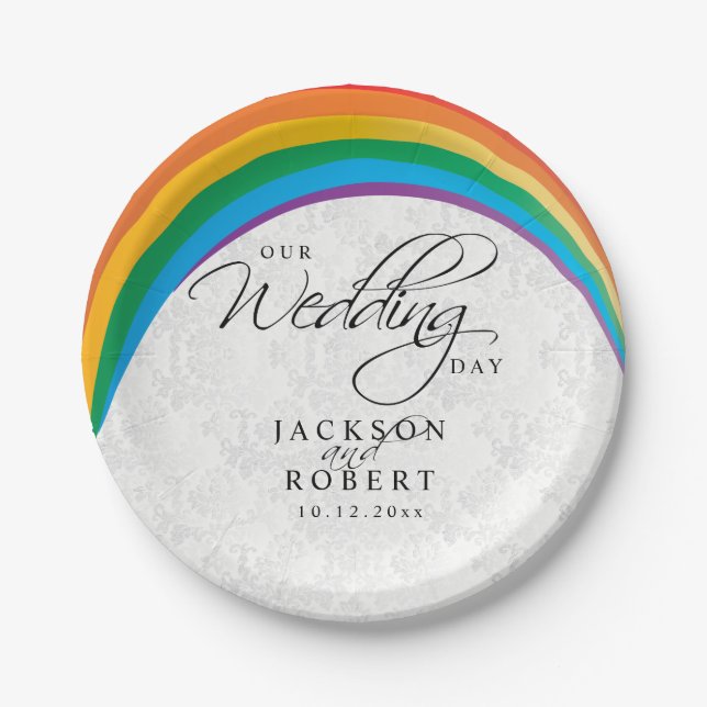 Rainbow Gay - Our Wedding Day Paper Plate (Front)