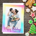 Rainbow Gay Pride Couple Photo Chic Happy Holidays Postcard<br><div class="desc">Happy Holidays in pretty pink and purple over rainbow pastel colours. Cute and colourful photo holiday postcard for an LGBT couple or LGBTQ family. Personalize with your own photograph and customized message on the back.</div>