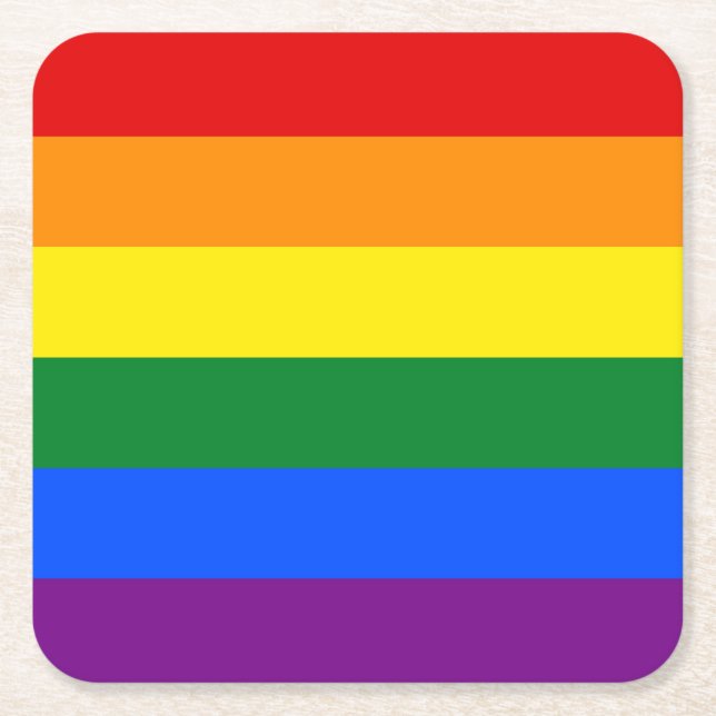 Rainbow Gay Pride Flag Square Paper Coaster (Front)