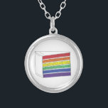 Rainbow Gay Pride Layer Cake Slice Necklace<br><div class="desc">Necklace features an original marker illustration of a rainbow-striped layer cake slice with frosting on top. Perfect for celebrating Pride!</div>