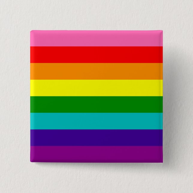Rainbow Gay Pride LGBT Original 8 Stripes Flag 2 Inch Square Button (Front)