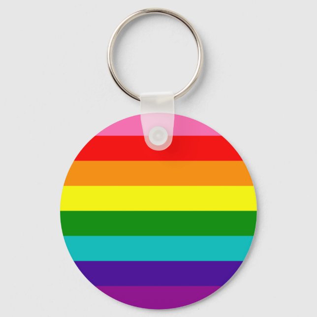 Rainbow Gay Pride LGBT Original 8 Stripes Flag Keychain (Front)