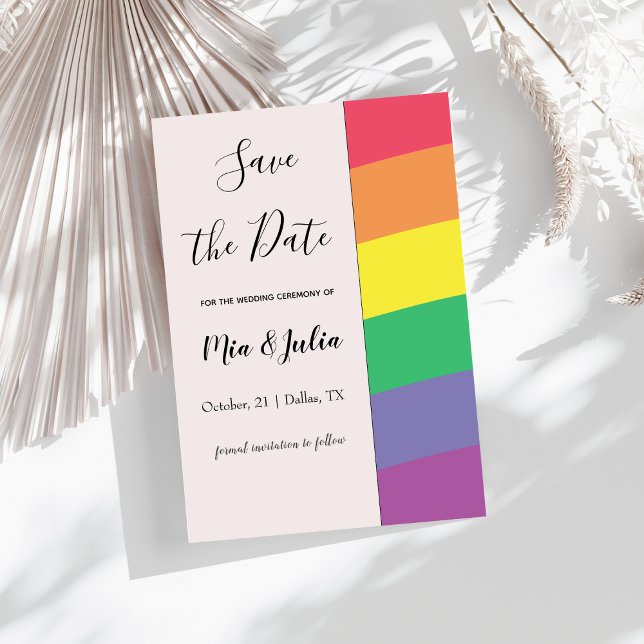 Rainbow Gay Pride Simple Elegant Minimalistic Pink Save The Date (Creator Uploaded)