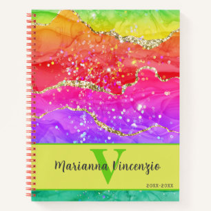 Rainbow Gem Agate Glitter Colourful Notebook