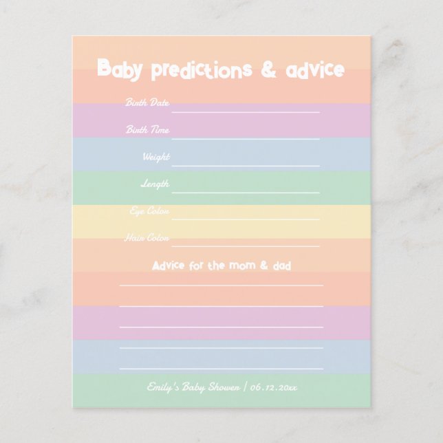 Rainbow Gender Neutral Baby Shower Guessing Game (Front)